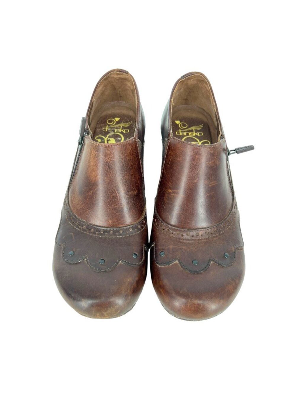 Dansko Nancy Brown Leather Scalloped Heeled Ankle Shoes Size 39 EU 8.5-9 US